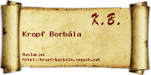 Kropf Borbála névjegykártya
